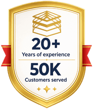 20 plus years of experience and 50K customers served badge